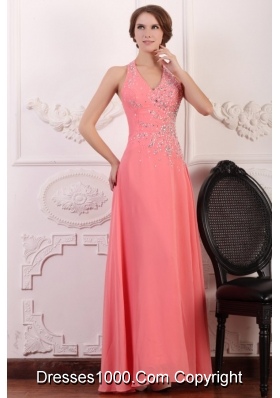 Chic Halter Top Chiffon Empire Beaded Decorate Full-length Prom Dress