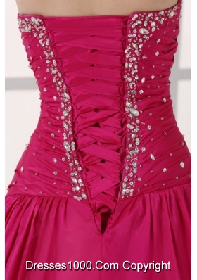 2014 Long Hot Pink Beaded Sweetheart Dress for Prom Queen