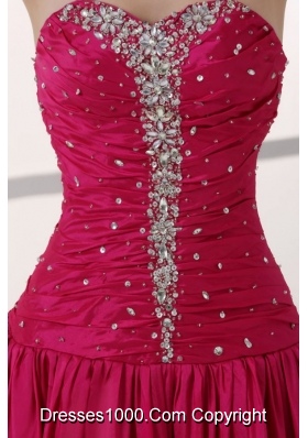 2014 Long Hot Pink Beaded Sweetheart Dress for Prom Queen