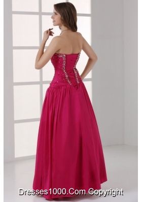 2014 Long Hot Pink Beaded Sweetheart Dress for Prom Queen