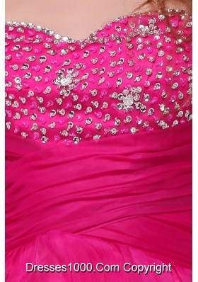 Hot Pink Sweetheart Beading and Ruffles Asymmetrical Dress for Party