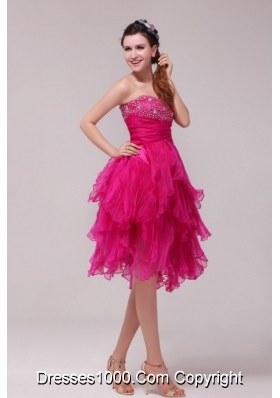 Hot Pink Sweetheart Beading and Ruffles Asymmetrical Dress for Party