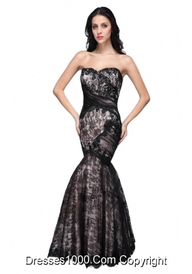 2014 Spring Mermaid Black Sweetheart Lace Floor-length Prom Dress