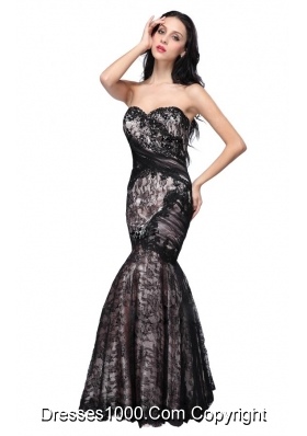 2014 Spring Mermaid Black Sweetheart Lace Floor-length Prom Dress