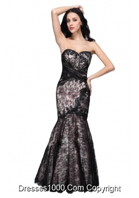 2014 Spring Mermaid Black Sweetheart Lace Floor-length Prom Dress