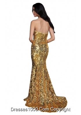 Mermaid Gold Sweetheart Sequins Beading Floor-length Prom Dresses