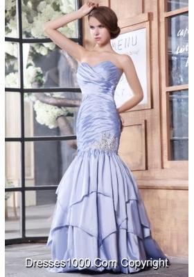 Lilac Sweetheart Mermaid Style Prom Dress with Ruches and Layers