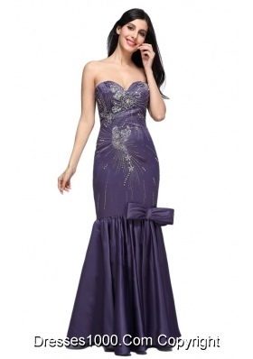 Mermaid Purple Sweetheart Bow Purple Beading Prom Pageant Dress