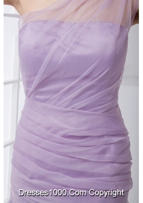 Lilac One Shoulder Prom Dress with Ruches and Hand Made Flower