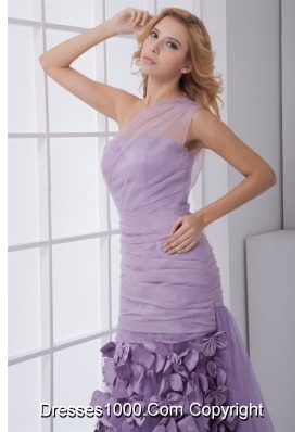 Lilac One Shoulder Prom Dress with Ruches and Hand Made Flower