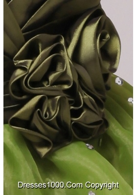 Olive Green V-neck Ruching Hand Made Flower Prom Homecoming Dress