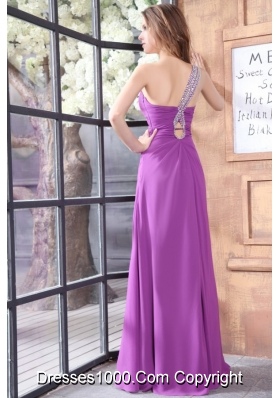 Light Purple Beading Decorate One Shoulder Prom Dress with Slit