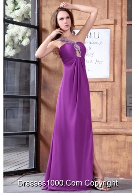 Light Purple Beading Decorate One Shoulder Prom Dress with Slit