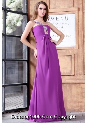 Light Purple Beading Decorate One Shoulder Prom Dress with Slit