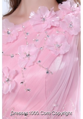 One Shoulder Column Flower and Beading Dress for Prom in Baby Pink