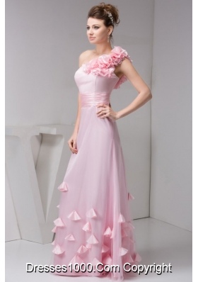 Baby Pink Floor Length Prom Dress with Hand Made Flowers
