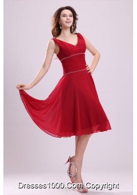 Popular A Line Chiffon V Neck Prom Dress with Straps