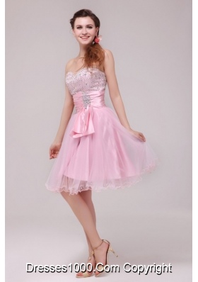 Princess Baby Pink Strapless Beading and Ruching Prom Cocktail Dress