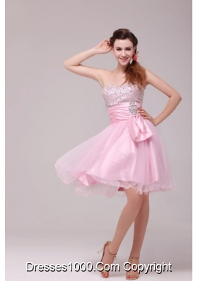 Princess Baby Pink Strapless Beading and Ruching Prom Cocktail Dress