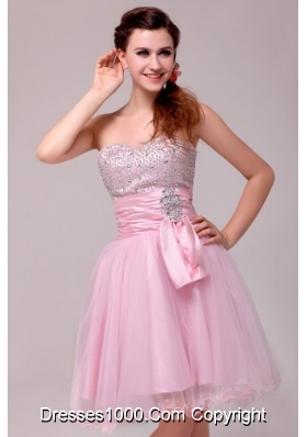 Princess Baby Pink Strapless Beading and Ruching Prom Cocktail Dress