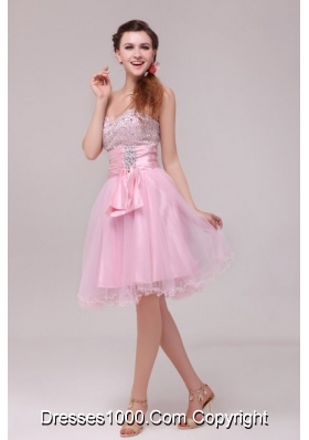 Princess Baby Pink Strapless Beading and Ruching Prom Cocktail Dress