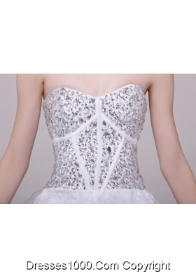 2014 Princess White Beading and Ruffles Organza Prom Celebrity Dress