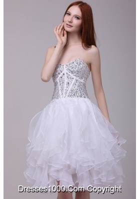 2014 Princess White Beading and Ruffles Organza Prom Celebrity Dress