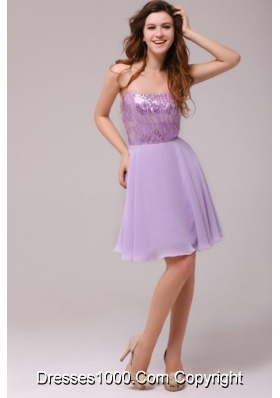 Short Lavender Strapless Empire Prom Cocktail Dress with Sequin Bust