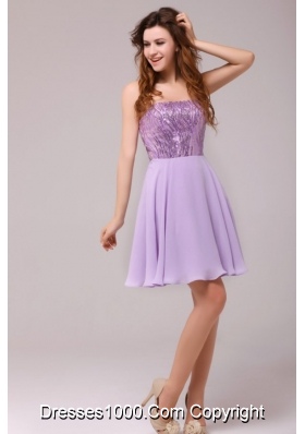 Short Lavender Strapless Empire Prom Cocktail Dress with Sequin Bust