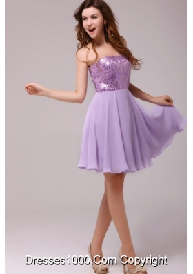 Short Lavender Strapless Empire Prom Cocktail Dress with Sequin Bust