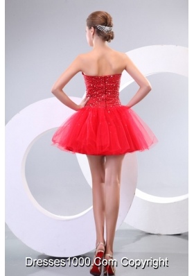 Red Sweetheart Beading Tulle Mini-length Prom Cocktail Dress