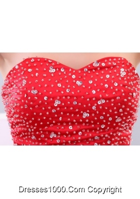 Red Sweetheart Beading Tulle Mini-length Prom Cocktail Dress