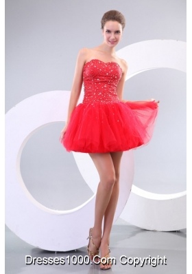 Red Sweetheart Beading Tulle Mini-length Prom Cocktail Dress