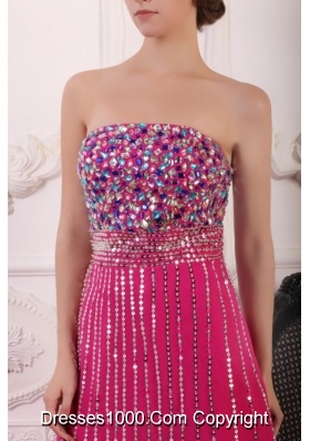 Noble Rose Pink High Low Prom Dress with Sequins and Beading