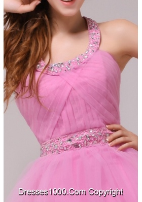 2014 Rose Pink Halter Top Beading and Ruching Prom Cocktail Dresses