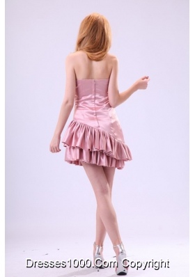 Asymmetrical Pink Short Senior Prom Dress with Ruches and Beading