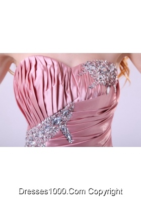 Asymmetrical Pink Short Senior Prom Dress with Ruches and Beading