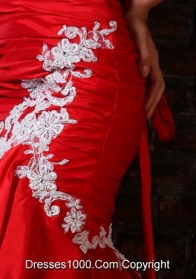 Hot Red Sweetheart Mermaid Prom Dress with Lace Decorate