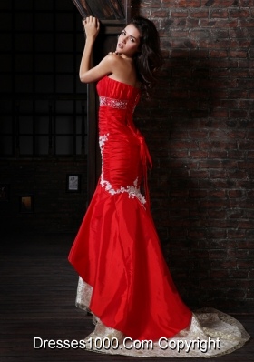 Hot Red Sweetheart Mermaid Prom Dress with Lace Decorate