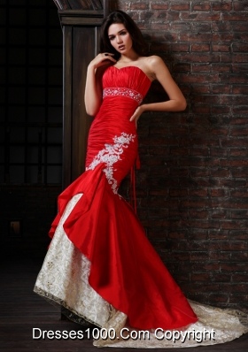 Hot Red Sweetheart Mermaid Prom Dress with Lace Decorate