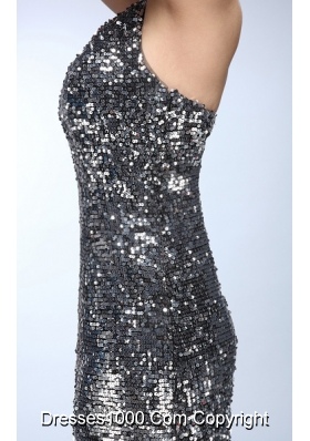 Sheath Silver One Shoulder Sequins Beading Floor-length Prom Dresses