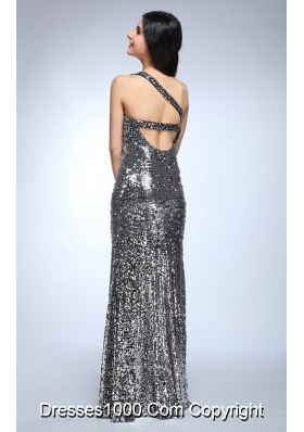 Sheath Silver One Shoulder Sequins Beading Floor-length Prom Dresses