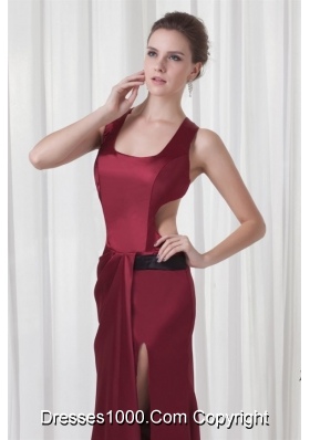 Simple Square Neck Column Red Criss-cross Back Prom Pageant Dress