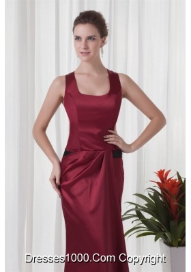 Simple Square Neck Column Red Criss-cross Back Prom Pageant Dress