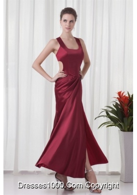 Simple Square Neck Column Red Criss-cross Back Prom Pageant Dress