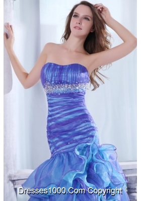 Strapless Beading and Ruffles Layered Mermaid Multi-color Prom Dress