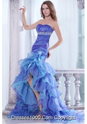 Strapless Beading and Ruffles Layered Mermaid Multi-color Prom Dress