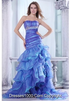 Strapless Beading and Ruffles Layered Mermaid Multi-color Prom Dress