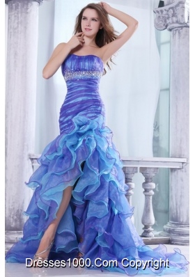 Strapless Beading and Ruffles Layered Mermaid Multi-color Prom Dress