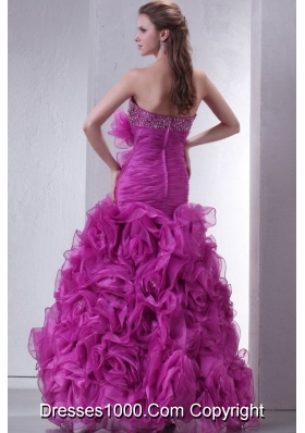 Sweetheart Beading and Rolling Flowers Mermaid Fuchsia Prom Gowns